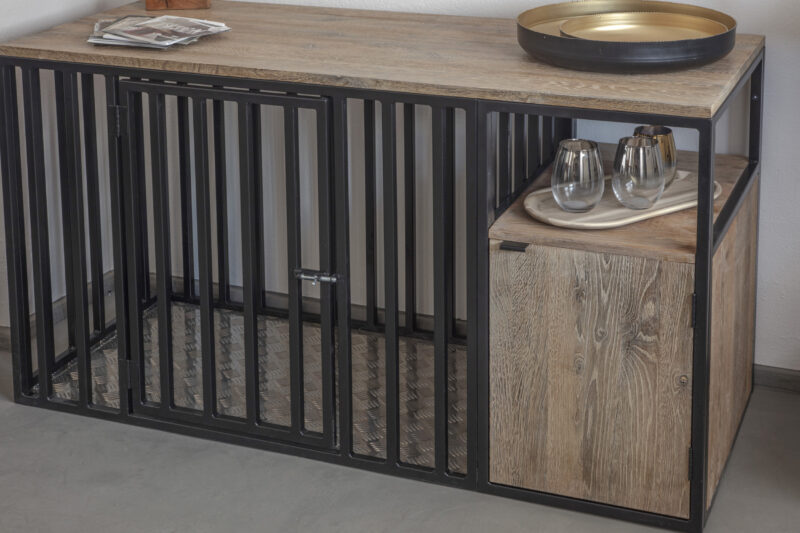 Modern dog crate with a Loft-style cabinet HARBOR • DogDeco