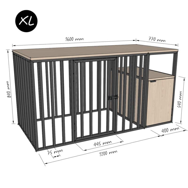 Hundebox als möbelstück XL mit Eichenplatte und Regalen SHALTER | DogDeco