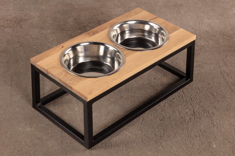 Dog feeder with oak top and metal legs ARCANA • DogDeco