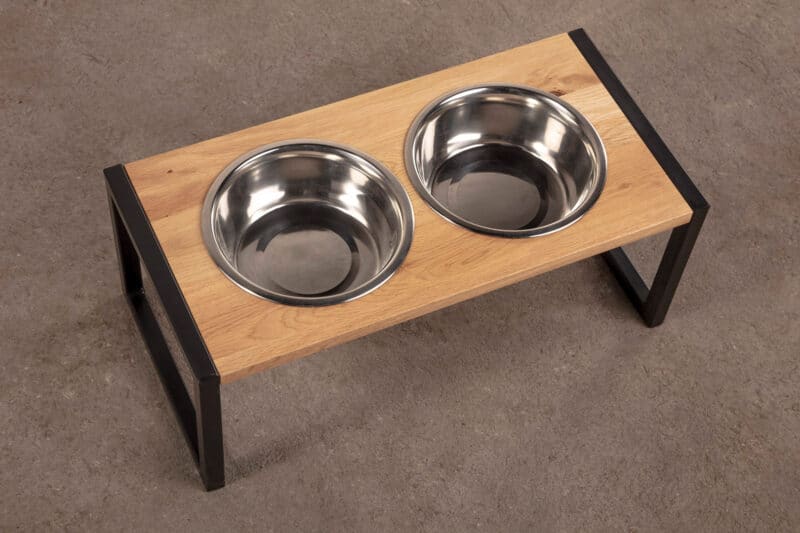 Metal and oak dog food stand STRATUS • DogDeco