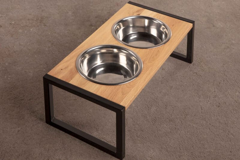 Metal and oak dog feeder STRATUS • DogDeco