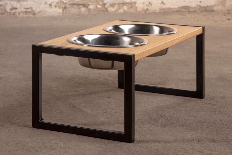 Metalowo dębowy stojak na miski dla psa Stratus - styl Loft - DogDeco