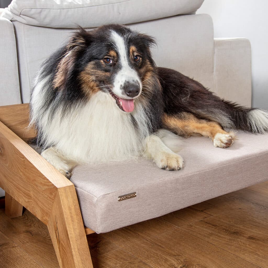 Drewniane designerskie legowisko dla psa KENDAL z drewna w stylu ArtDeco.