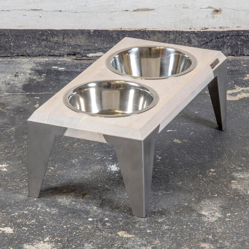 Miski dla psów na stojaku TOSA z drewnianym blatem | DogDeco