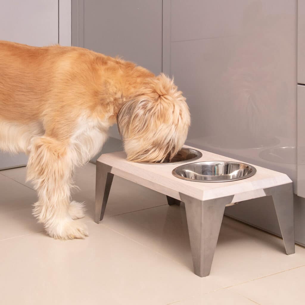 Voerbakken hond TOSA met een set metalen kommen | DogDeco