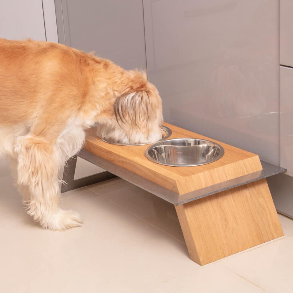 Futterstation Hund AIDI aus Holz und Metall | DogDeco.com